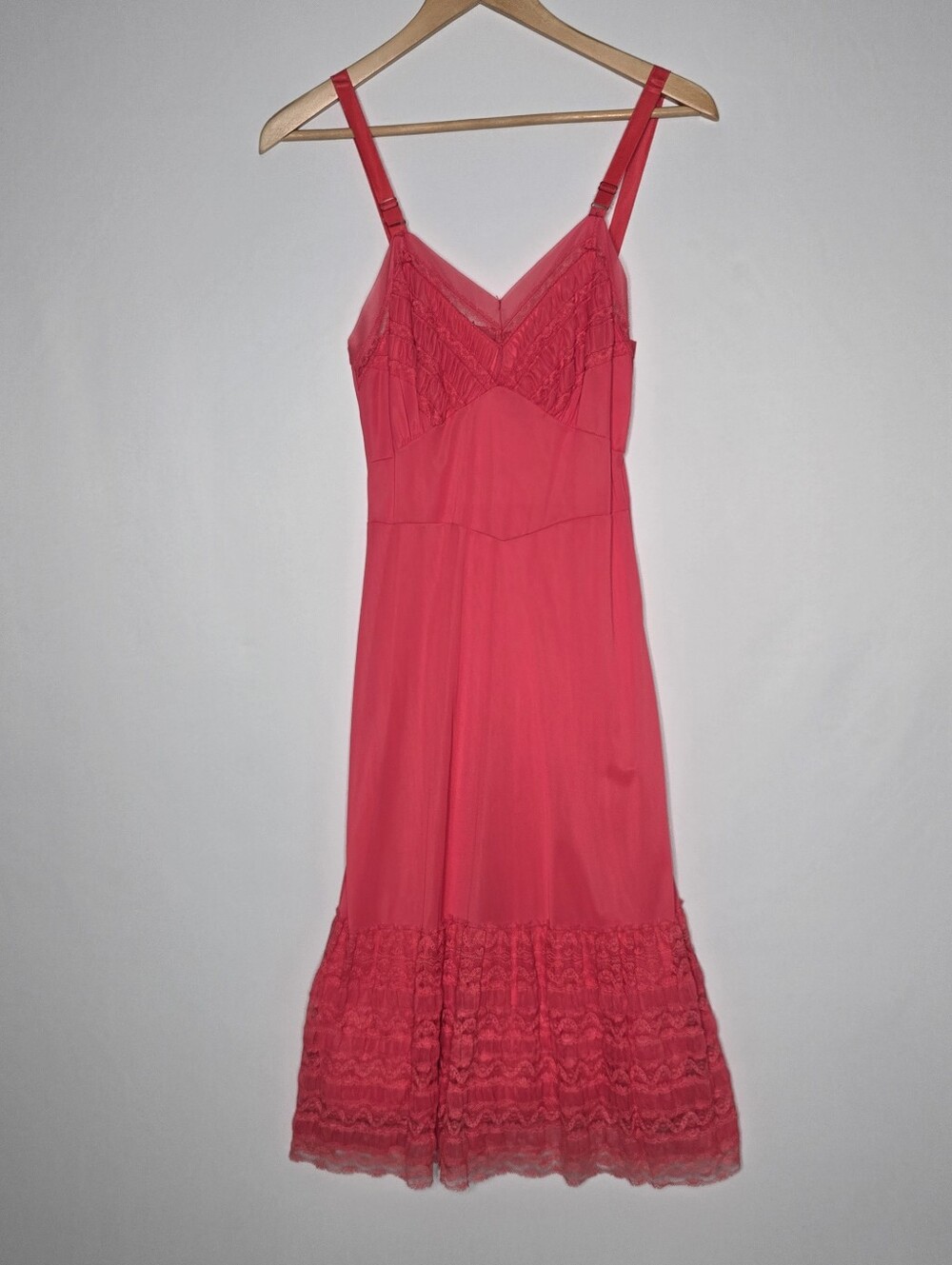 Vintage Pink Red Lace Ruffle Slip from 40's-50's